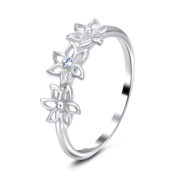 Flower Silver Ring with CZ  Stone NSR-3214